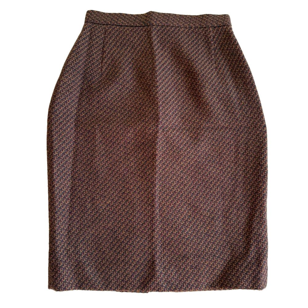 VTG Classiques Entier Womens 4 Brown Wool Tweed Textured Pencil Skirt Retro 70s